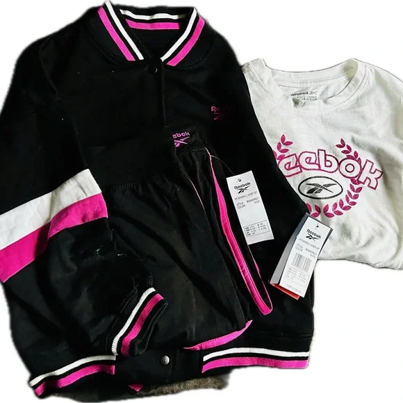 NWT 3pc Tracksuit Girls Pink/Black/White Reebok size 8/10 - Picture 5 of 5